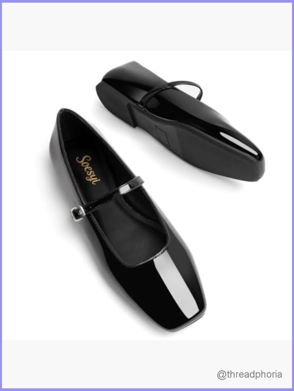 Square Toe Mary Jane Ballet Flats With Adjustable Buckle Ankle Strap Soft - Picture 5 of 7